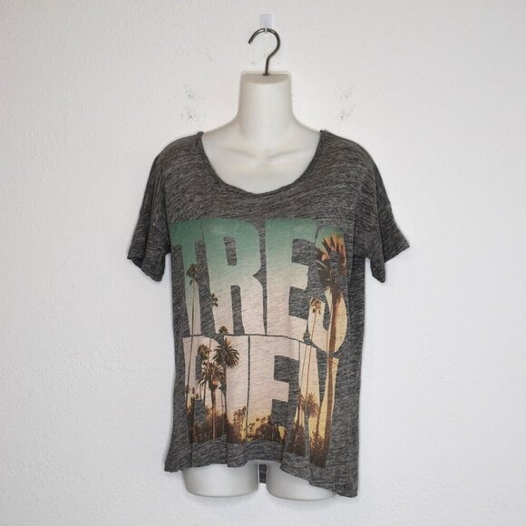 J Crew 100% Linen Graphic Tee Sz XS Tres Bien Relaxed Fit Slouchy Boho Beachy - Picture 1 of 15